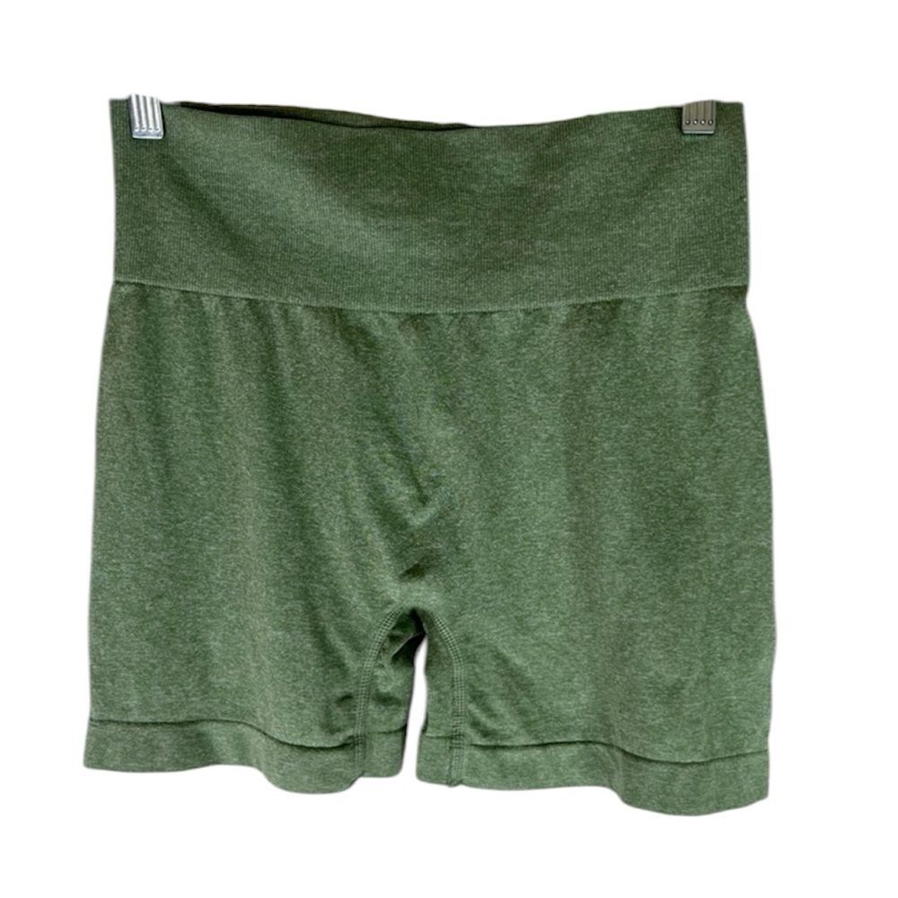 OQQ Butt Lifting Yoga Short Womens Green High Waist Tummy Control Ruched Booty L